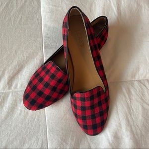 Buffalo Plaid J Crew Loafers, Red and Black Flats Size 9.5, Buffalo Check Shoes